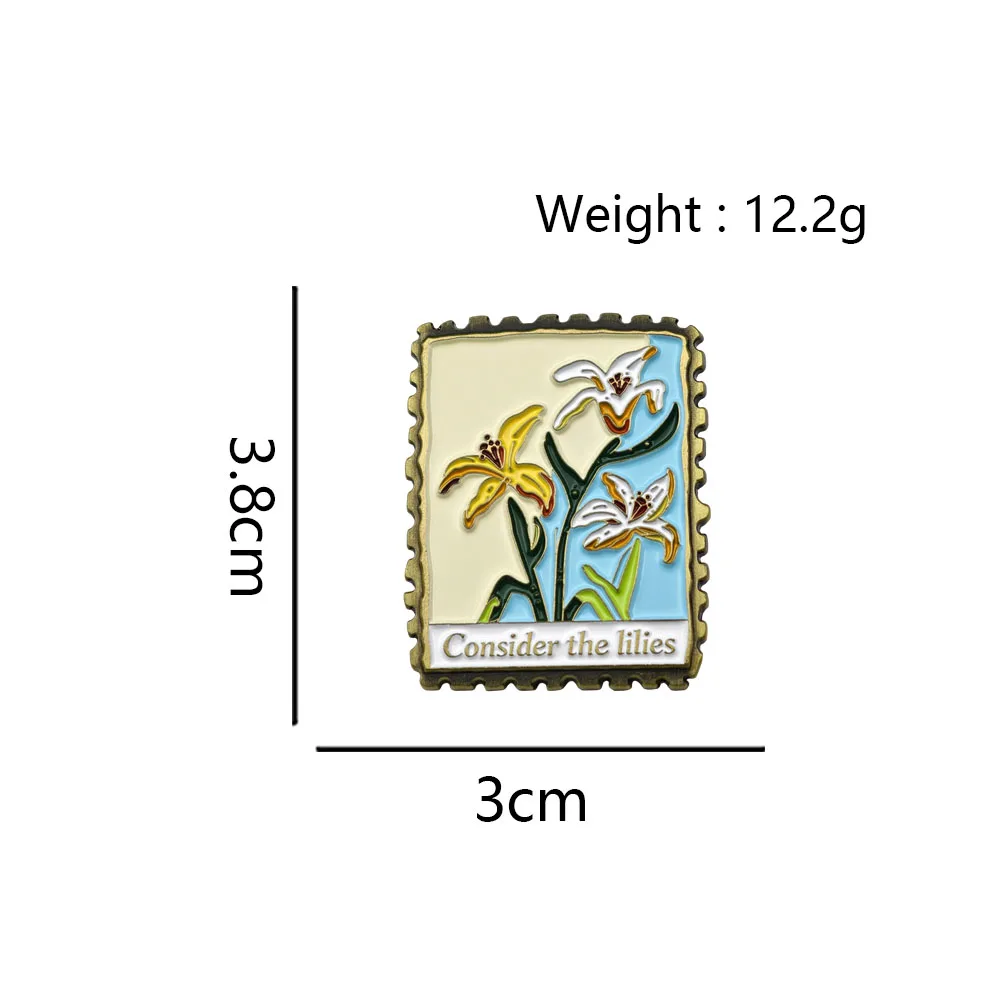 Consider The Lilies Brooch Christian Bible Verse Metal Lapel Pin Religious Faith Flower Stamp Badge Scripture Jewelry Gift