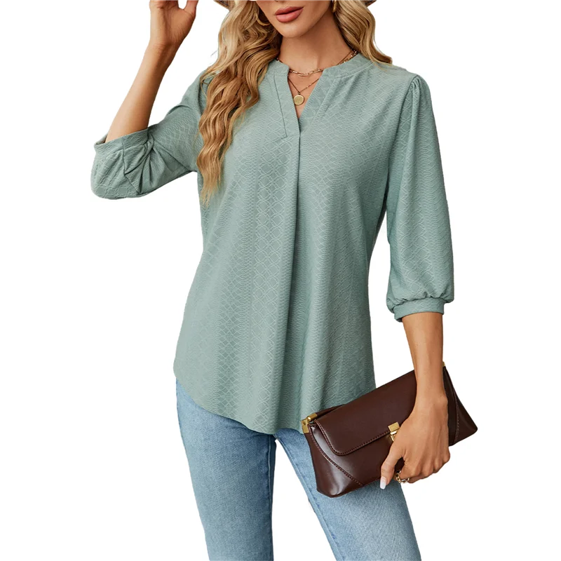 ABP-Blusas informales de negocios de verano para mujer, camisas de manga corta con cuello en V, lindas camisetas de encaje caladas