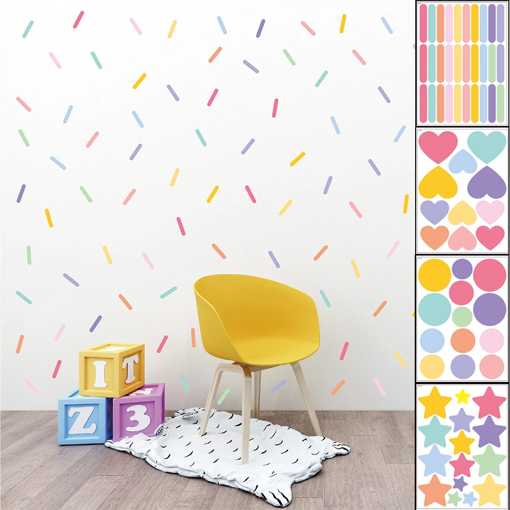 Scandinavian Style Colorful Confetti Stripe Sticker Self-Adhesive Wall Decals for Charming Kids' Room Kindergarten Nursery Decor