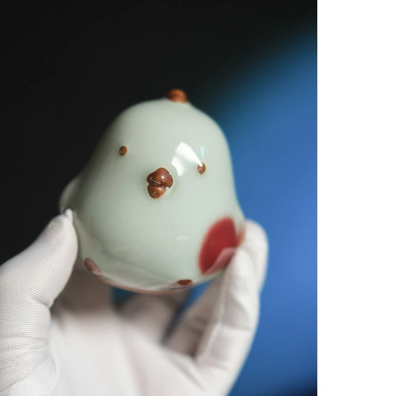 Azure Jun red smudge! Cute pet Xiaofu chicken! Handmade Jun porcelain ornament
