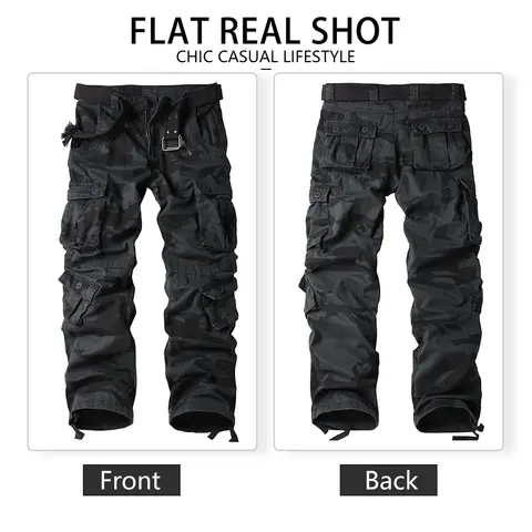 AKARMY Herr Cargobyxor, Camobyxor Bomull Casual Work Vandringsbyxor med 8 Fickor Vilda Vandringsbyxor (Utan Bälte) 8 best sales 8-ficks cargobyxor - №3