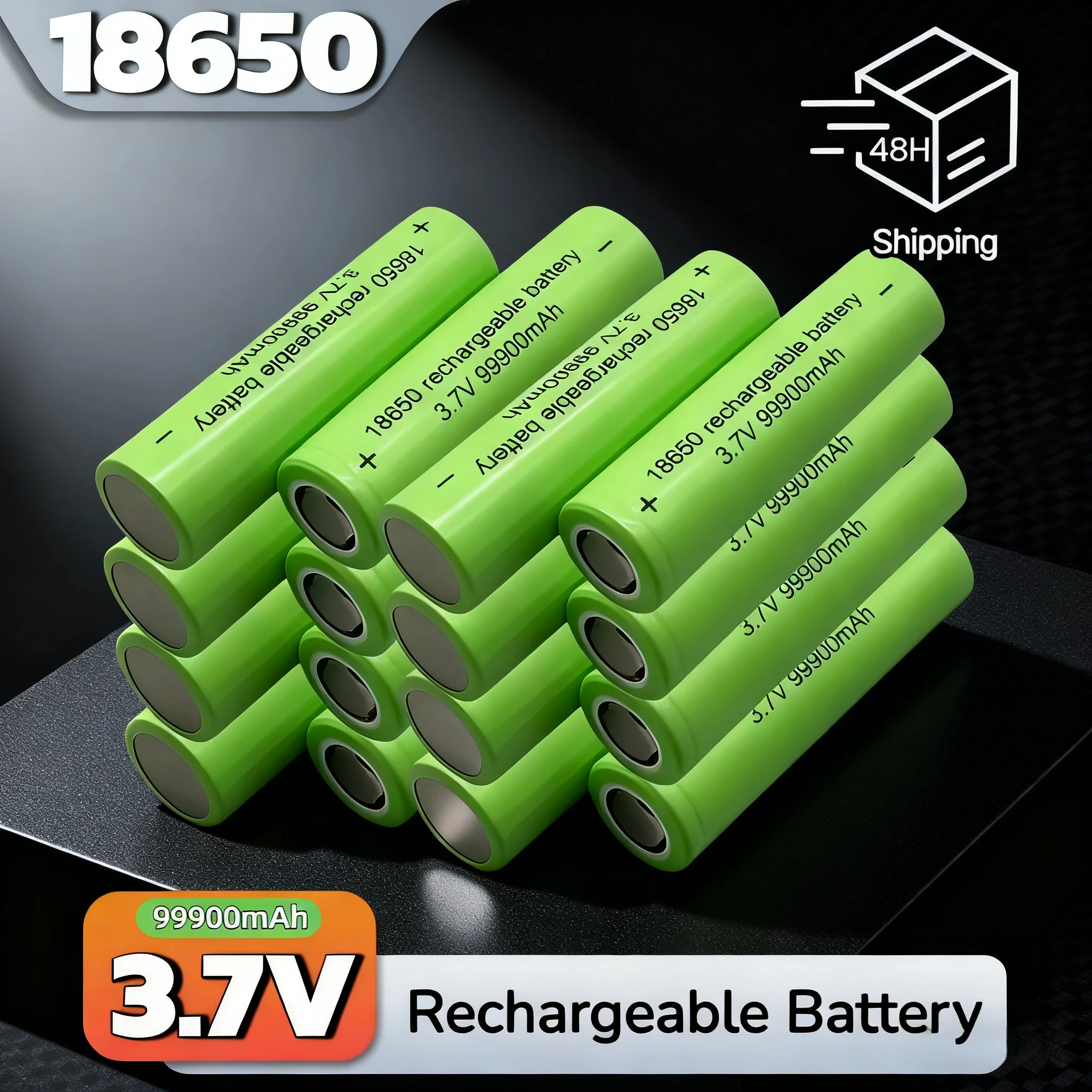 

High Capacity 18650 Rechargeable Battery 3.7V 99900mAh for Flashlight, DIY Power Tools, RC Toys, with Charger Protection Circuit