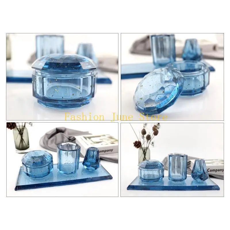 N5KA 4Pcs Resin Molds for Bathroom Accessories Set Silicone Molds for Resin Casting Toothbrush Holder Cup Diffuser Bottle Mold