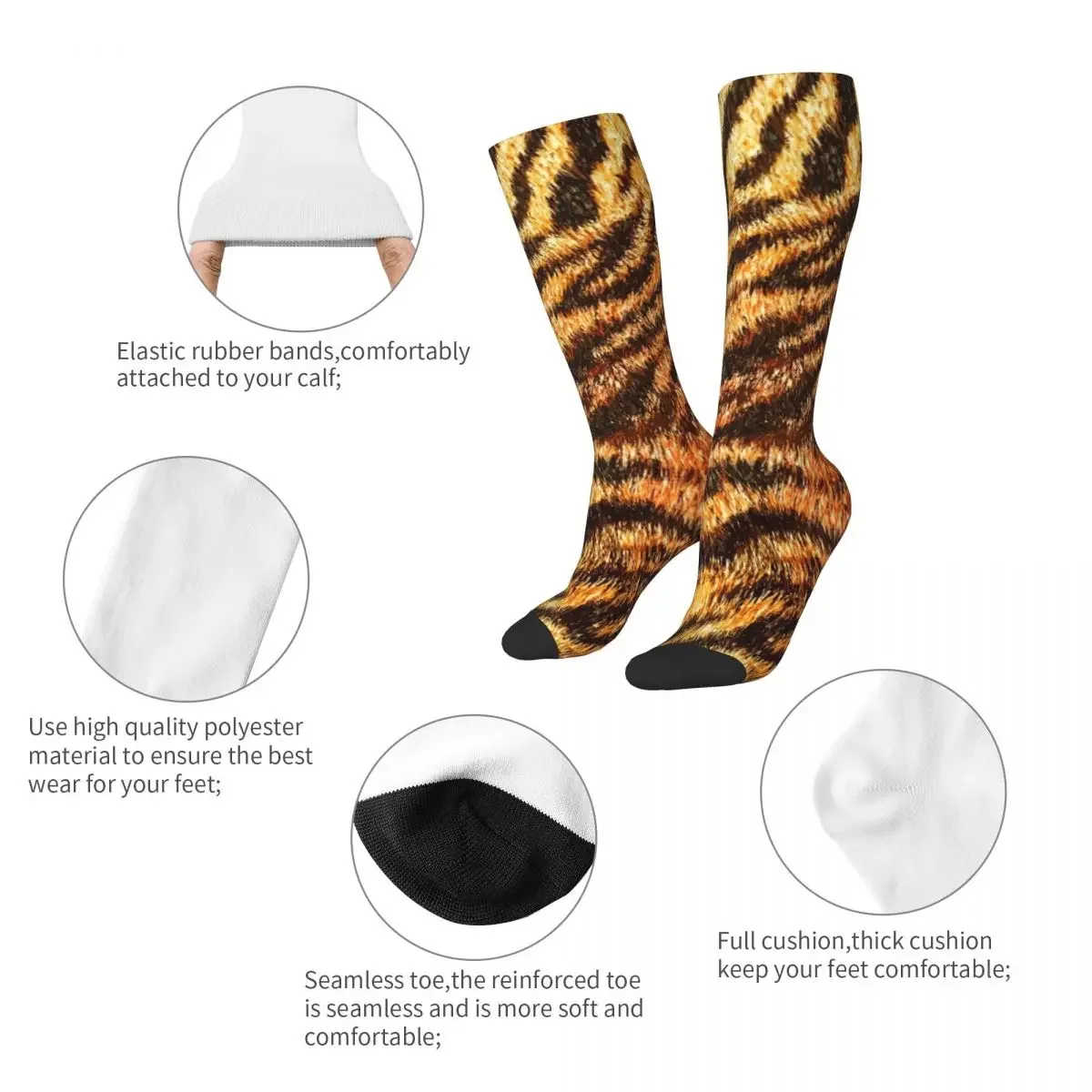 Bengal Tiger Fur Wildlife Print Pattern Socks Harajuku Stockings All Season Long Socks for Man's Woman's Birthday Present