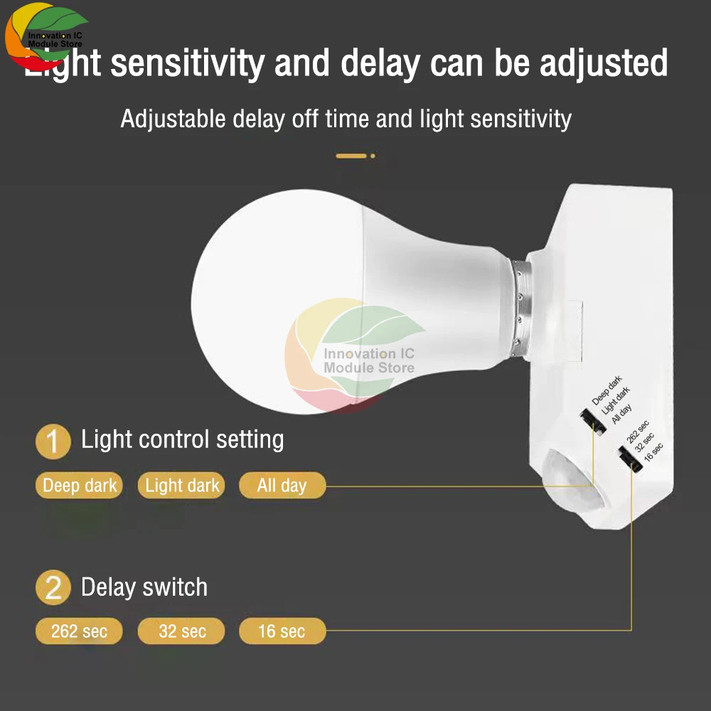 Motion Sensor Light Socket Adapter Holder with Infrared Sensor 110-240V E27 LED Bulb Base Human Body Induction