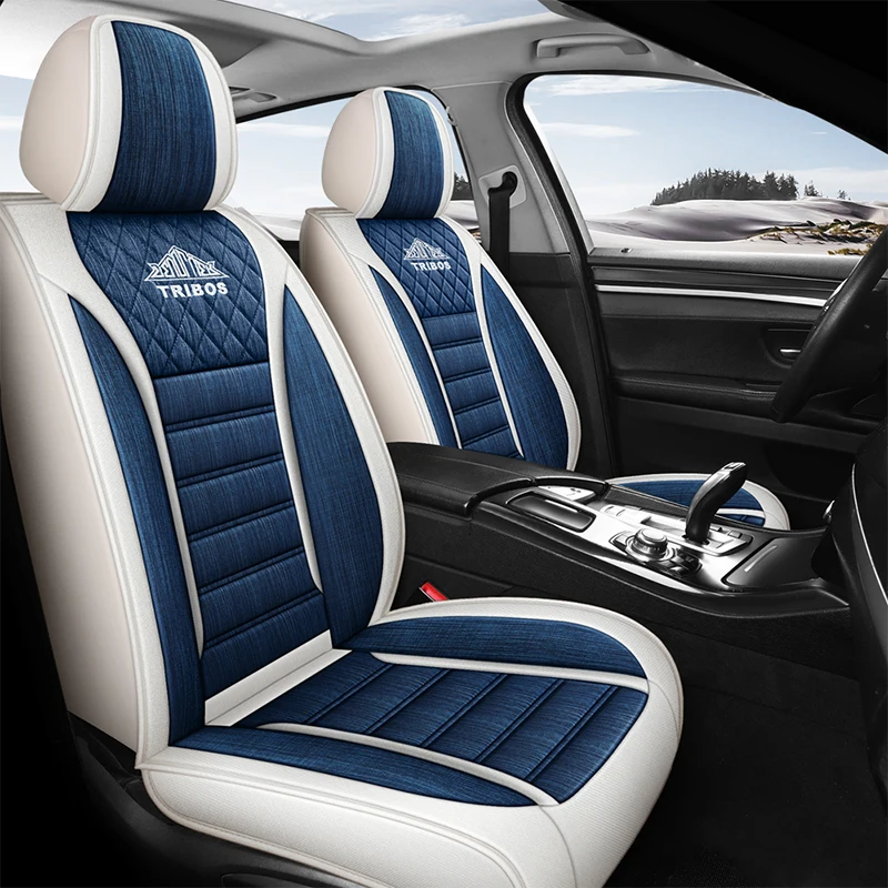 Factory Hot Sale Blue Linen Polyester Fabric Sports-Style Full Set Universal Car Seat Cover for  Heat Insulation for Fits view 2