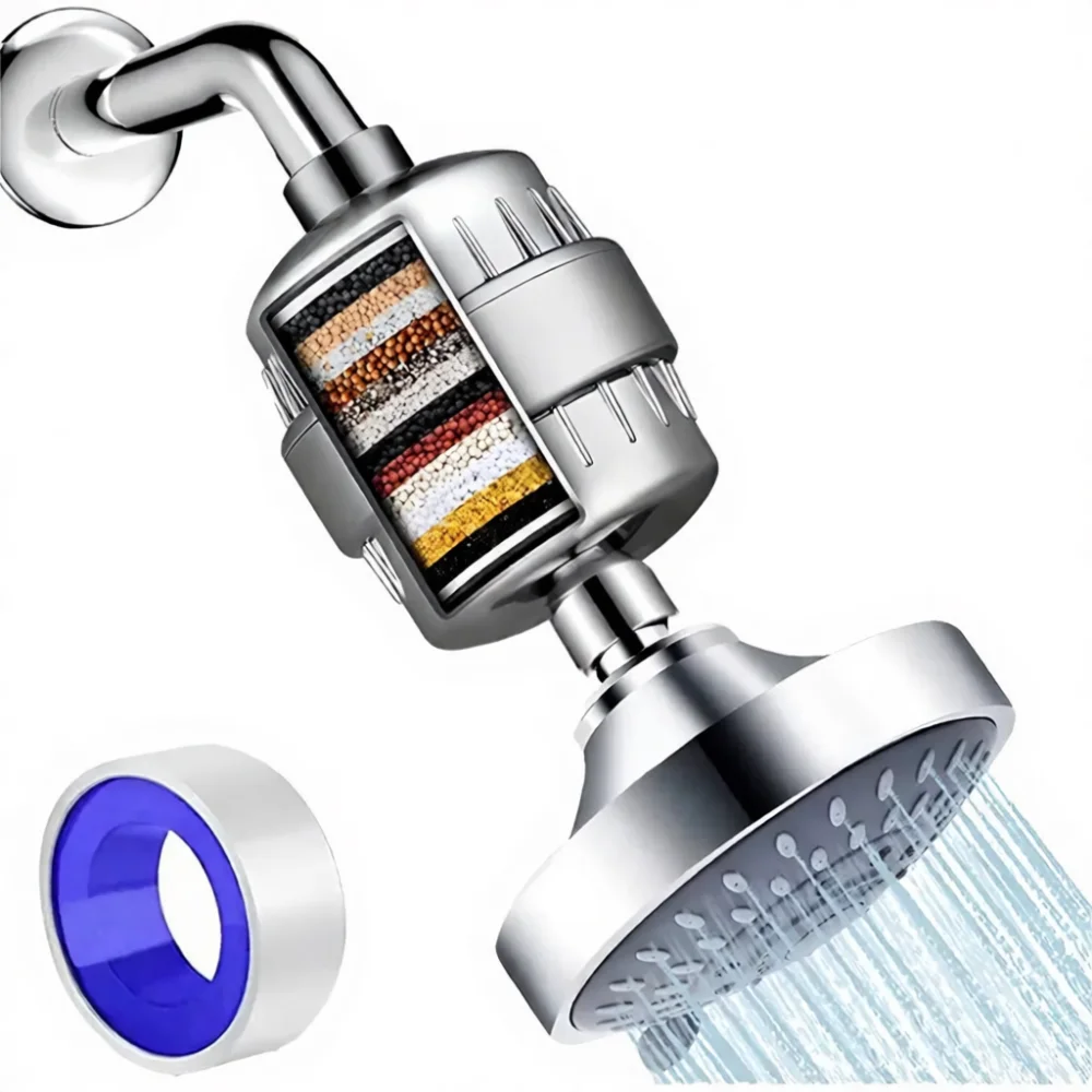 Chrome Bathroom Shower Head With Filter 5 Spray Patterns High Pressure Rainfall Massage Sprayer Spa Bath Jet Nozzles