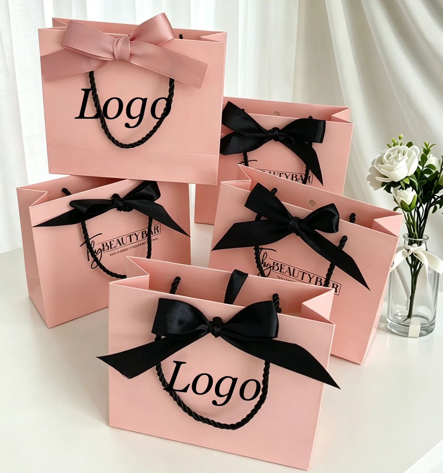 50X Custom Logo Gift Bags Box Packaging Wedding Birthday Packge With Handle Shopping Bags/Boutique/Clothes Small business bag