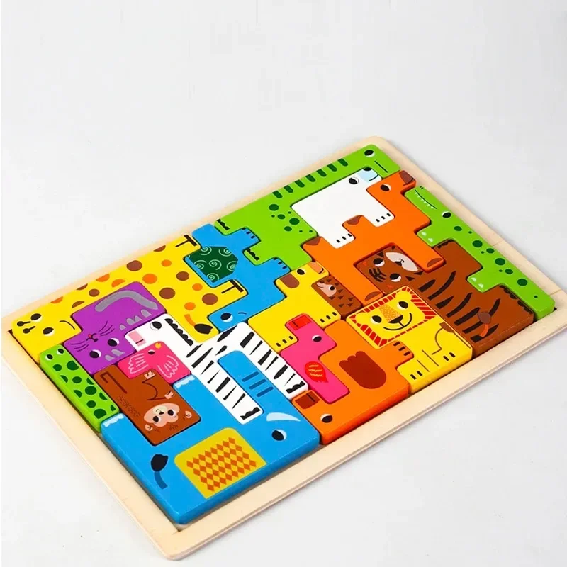 New Cartoon 3D Puzzle Wooden Tangram Math Toys Cube Game Children Pre-school Magination Shapes Puzzle Educational Toy for Kids
