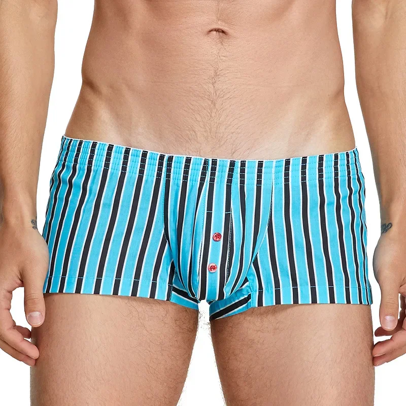 Boxer Shorts listrado masculino, cueca de cintura baixa, bolsa corneta, cueca respirável, fundo do sono, calcinha troncos