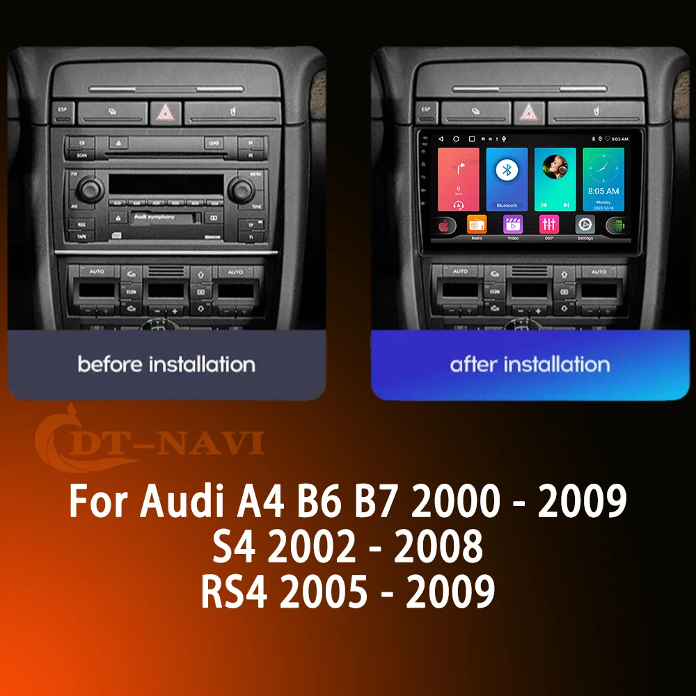 Android 14 For Audi A4  B6  B7 2000 - 2009 S4 2002 - 2008 RS4 2005 - 2009 Car Radio Carplay Multimedia Player Navigation