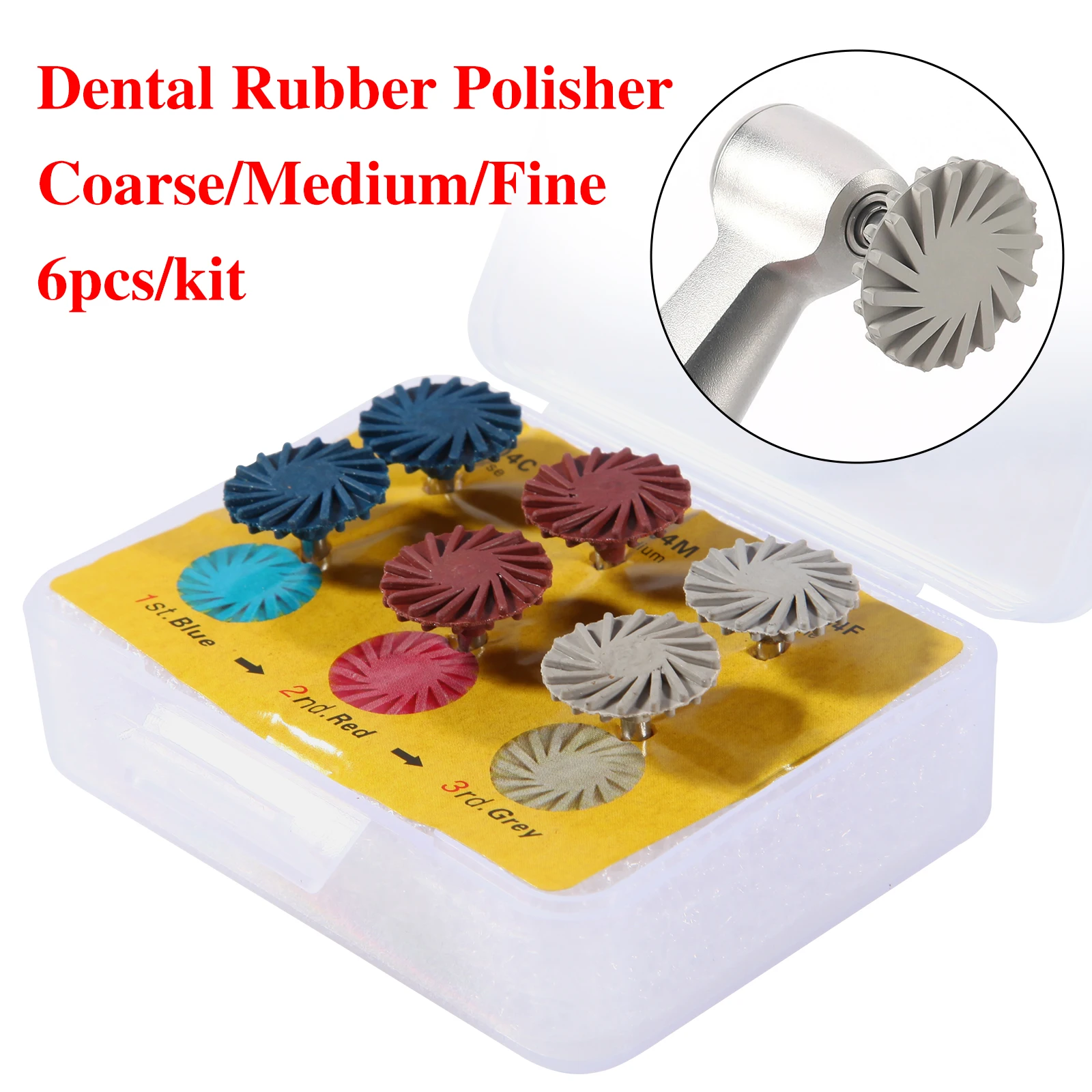 6 Pcs Dental Composite Polishing Rotary Grinding Handpiece  Diamond Burs RA 2.35mm Disc Rubber Wheel Kit