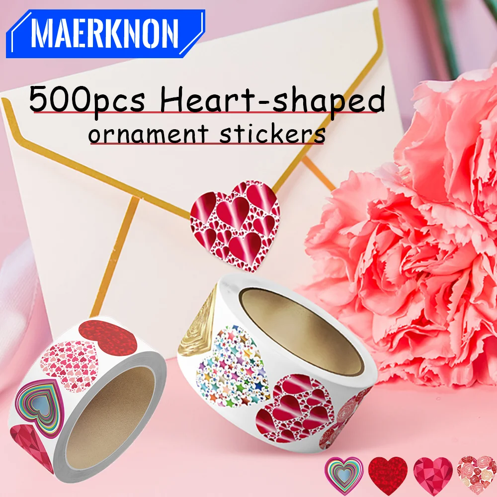 

500Pcs Heart-shaped Ornament Stickers For Love Valentine's Day Make Gift Packaging/Decorative Supplies/A Mark/Envelope Sealing
