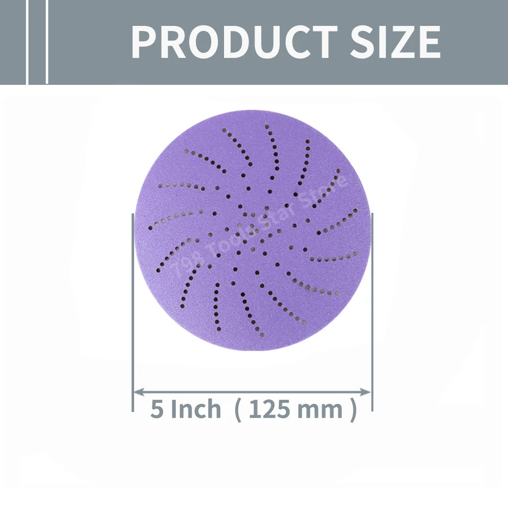 50PCS 5 Inch Purple Sandpaper,Ceramic Abrasive Hook and Loop Sandpaper, Multi-Hole Paper Discs for Woodworking Hardware Grinding