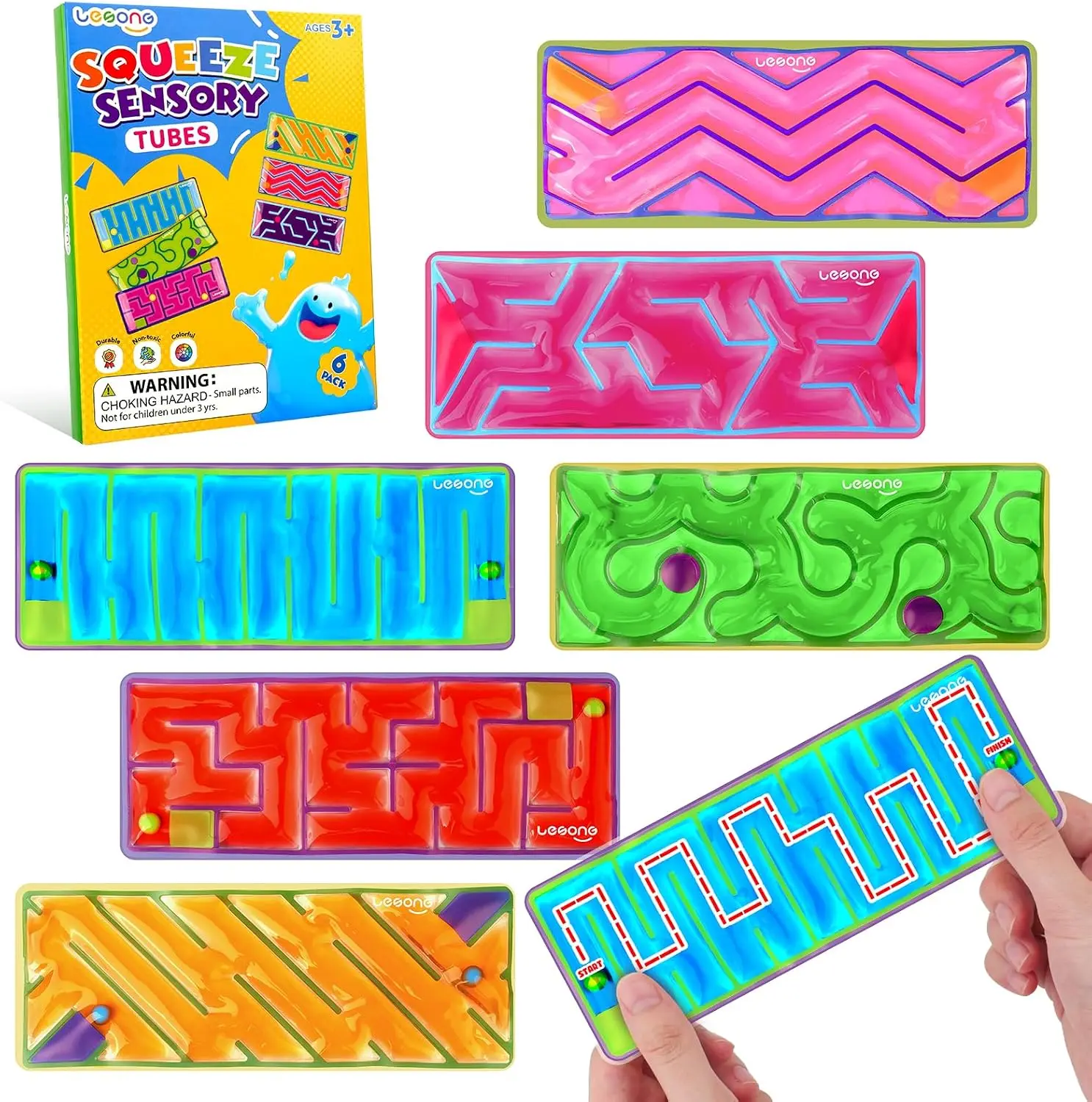 

Squishy Sensory Fidget Toys for Kids: 6 Pack Maze Stress Relief, Quiet Travel Essential, Classroom & Office Gifts