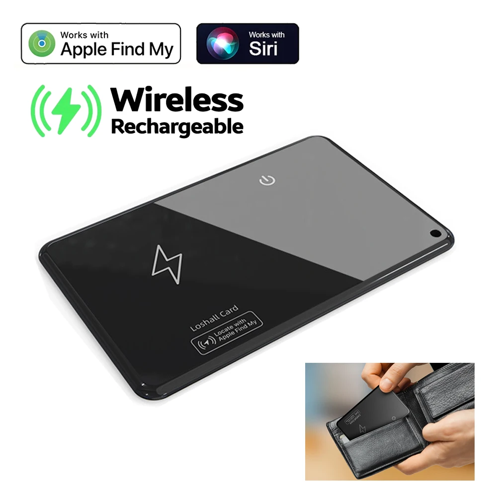 Wallet Tracker Card Wireless Charging Tracking Locator Card Works with Apple Find My App Mini Item Finder Tag Anti-Lost Device