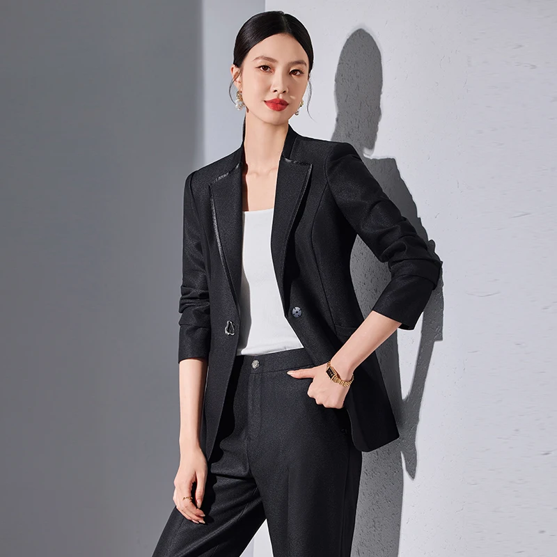 ZJYT Elegant One Button Blazer Suit Pant Sets for Women 2 Pieces Business Formal Office Outfit Autumn Plus Size Jacket Trousers