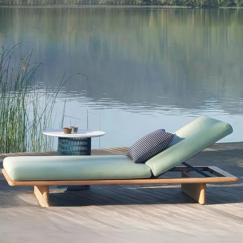 Modern Villa Outdoor Custom Teak Bed Waterproof Sunscreen Hotel Swimming Pool Lounger Terrace Anti-corrosion Leisure Beach Chair
