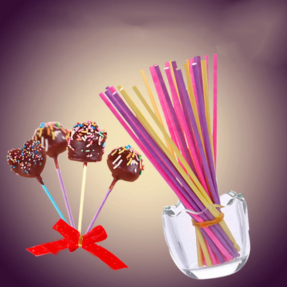 

200Pcs 15cm Marshmallow Lollipop Paper Sticks Colorful Solid Design Not Easy Break DIY Crafts Paper Sticks