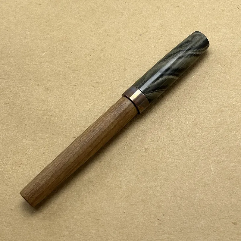 BALAOYE Solid Burmese teak Wood Fountain Pen Long Knife 1.0 Nib Ink Pens Handmade Hard Rubber +Purple Copper Geman Jowo Pen Tip