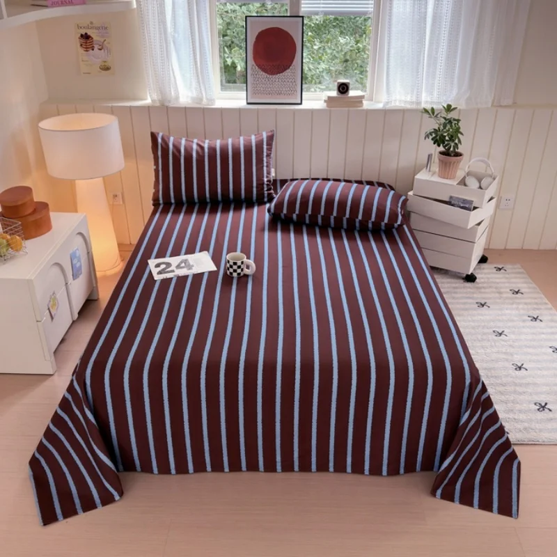 

1pc Flat Sheet for Single Double Bed Top Sheets Grid Striped Brushed 100% Cotton Twin/Queen/King Home Linens Drop Shipping