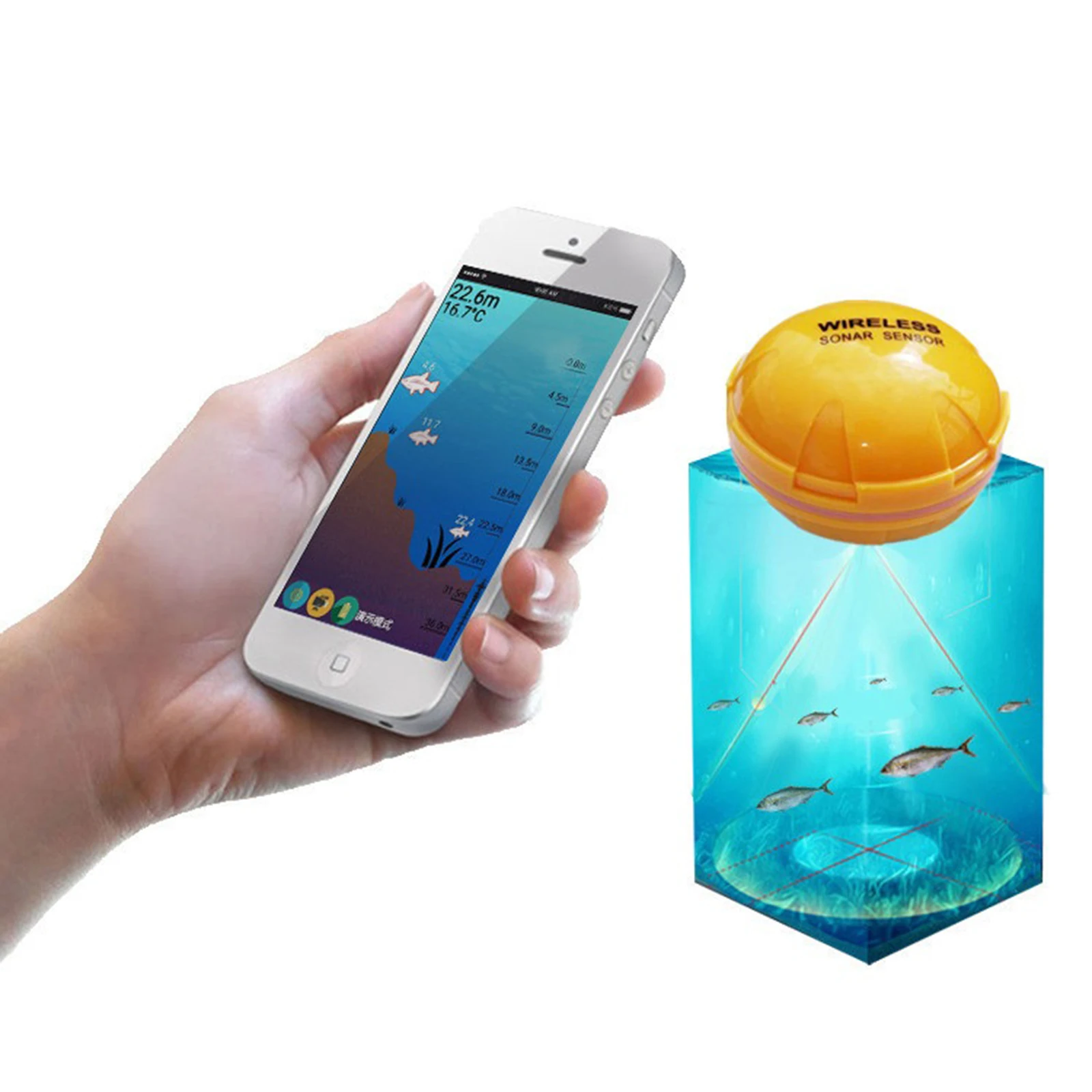 Wireless Sonar Fish Finder Depth Sea Lake Fish Detector Mobile Phone iOS Android App Smart Sonar Sounder Portable Fishing Tool