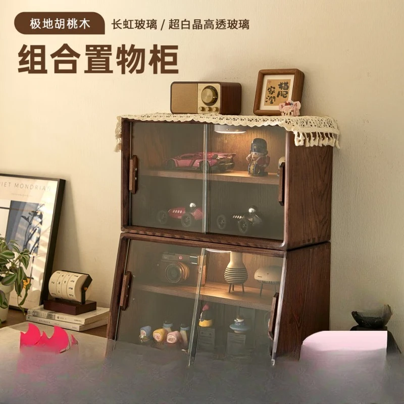 Solid wood desktop storage cabinet, coffee tea set, cup storage rack