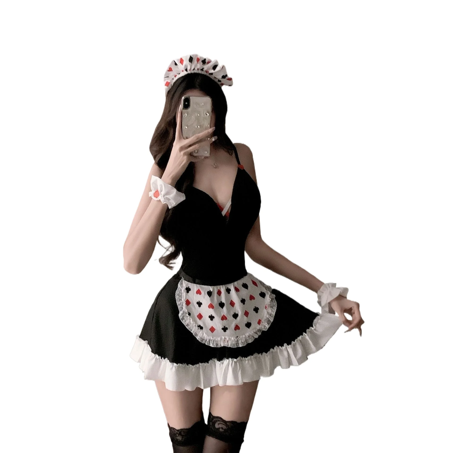 

Sexy Bunny Girl Three-point Lingerie Pure Desire Women Waiter Roleplay Suspender Dress Lace Apron Set Sweet Maid Cosplay Costume