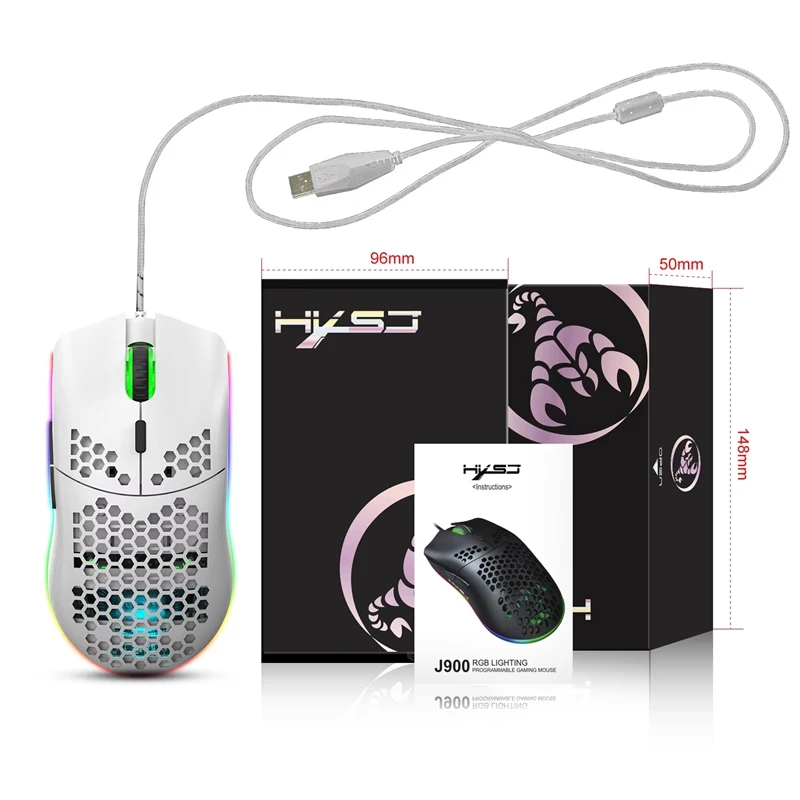 J900 eSports Gaming Mice RGB Luminous lightweight Macro Programming Hollow Ergonomics Wired mouse for Laptop game Office  ﻿