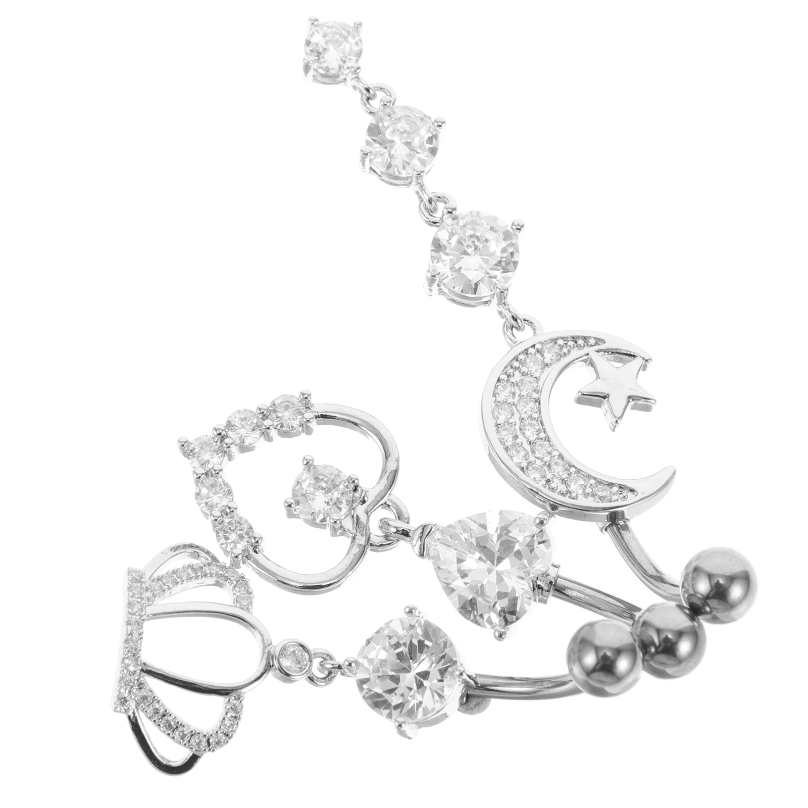 

3pcs Belly Rings Zircon Copper Inlaid Durable Teardrop Heart Crown Piercing Jewelry Button Belly Dangling Body Accessories