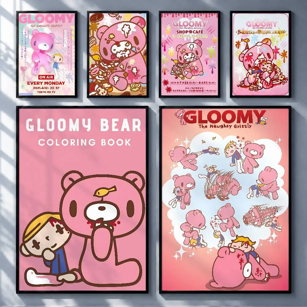 Kawaii Character Gloomy Bear Posters Premium Self-Adhesive No Residue Wall Sticker for Home Office Bar Decor