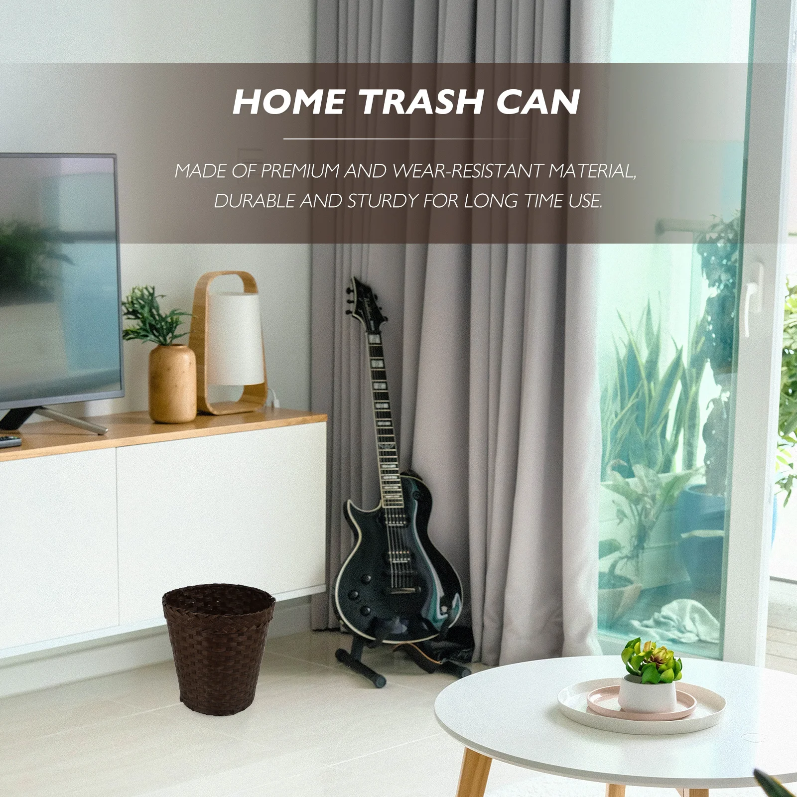 

Grass Woven Storage Basket Creative Home Trash Can Multi-Purpose Organizer Straw Container for Kitchen Bedroom Office