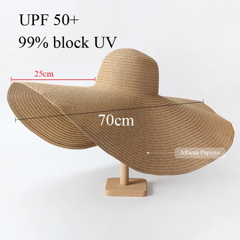 70cm Oversized  Wide Brim Sun Hat Travel  Large UV Protection Beach Straw Hats Women\'s Summer Floppy Foldable Chapeaux Wholesale