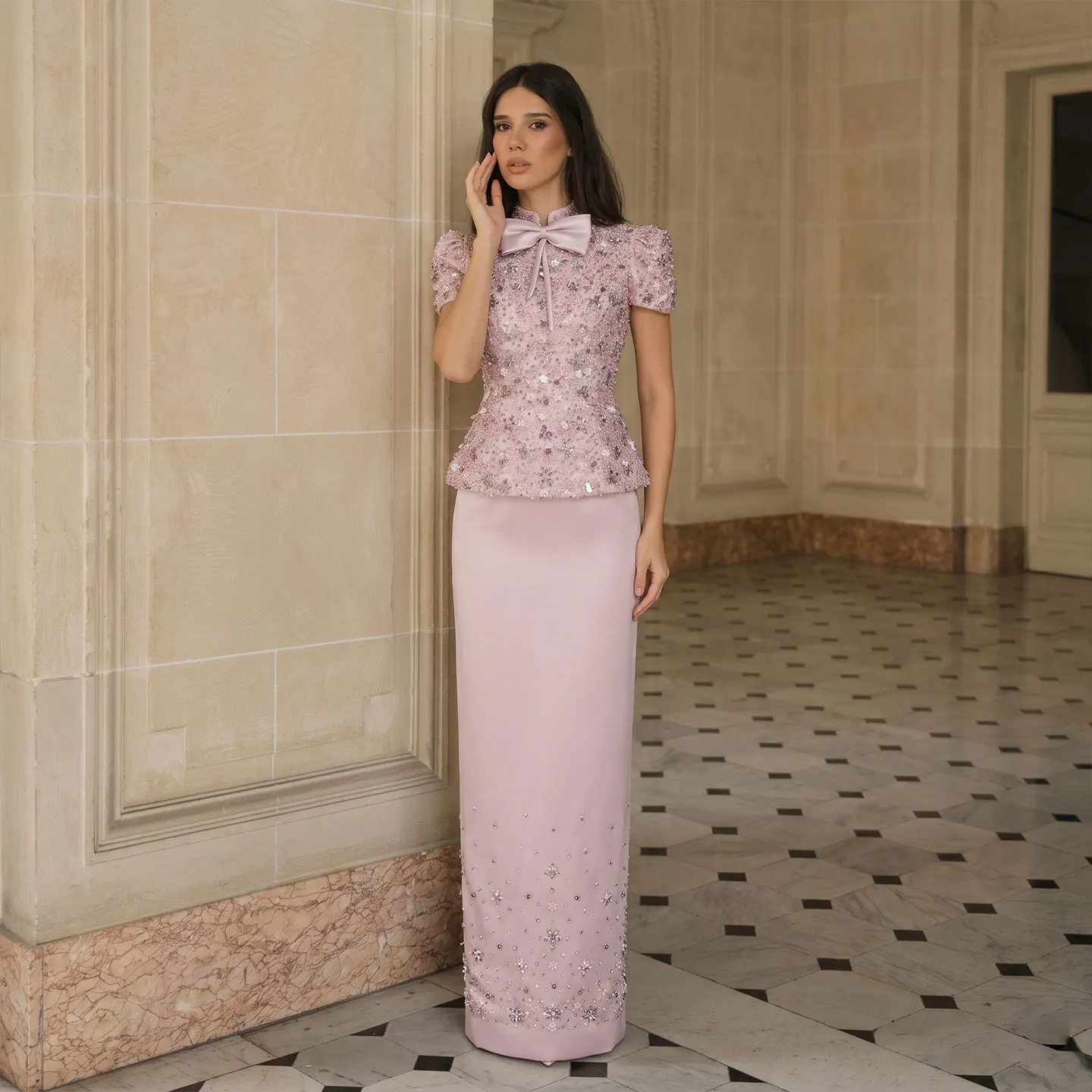 Sharon Said Luxury Stunning Elegant Arabic Pink Evening Dress Women Wedding Beaded Formal Prom Party Gowns SS547 Customized