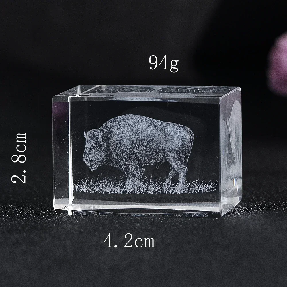 Animal Crystal Cube Engraving Steppe Bull Laser Engraving Interior Carved Inter-engraving Mascot Home Accessories Creative Gift