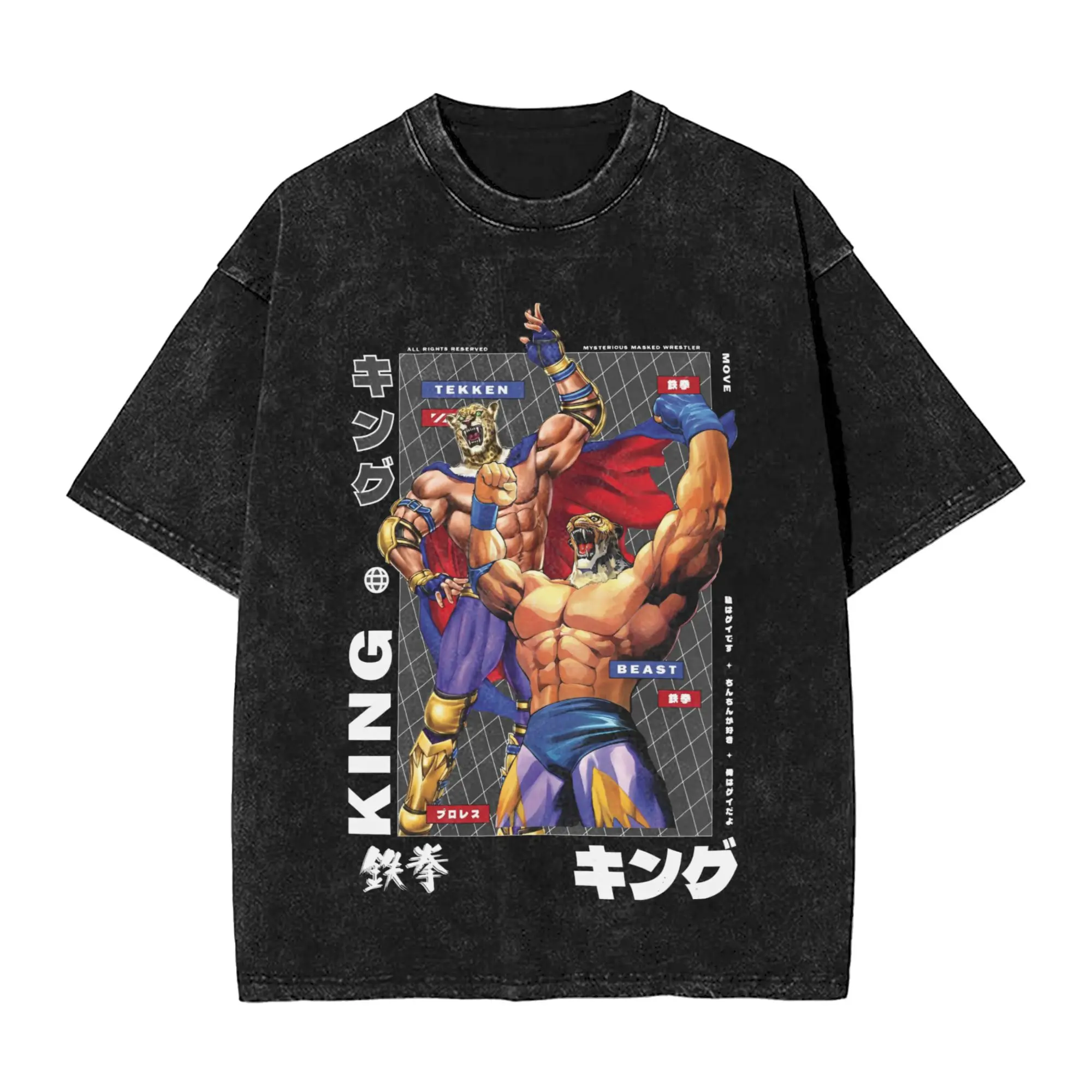 Harajuku قمصان مغسولة Tekken 8 King ملابس أنيمي خمر تي شيرت شارع العليا الشارع الشهير 100% القطن المطبوع بلايز تيز
