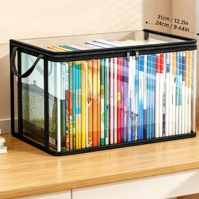 New Large Capacity Zipper Transparent Book Bag Cute Cartoon Pattern Storage Pouch For Students Home Classroom Daily Use