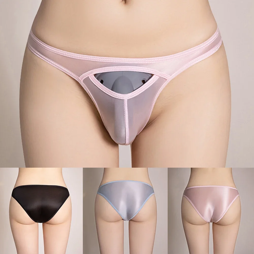 Men Ultra-Thin Hollow See Through Stretch Oil Shiny Glossy Elastic Briefs Underwear Panties Thongs See Through Breathable Trunks