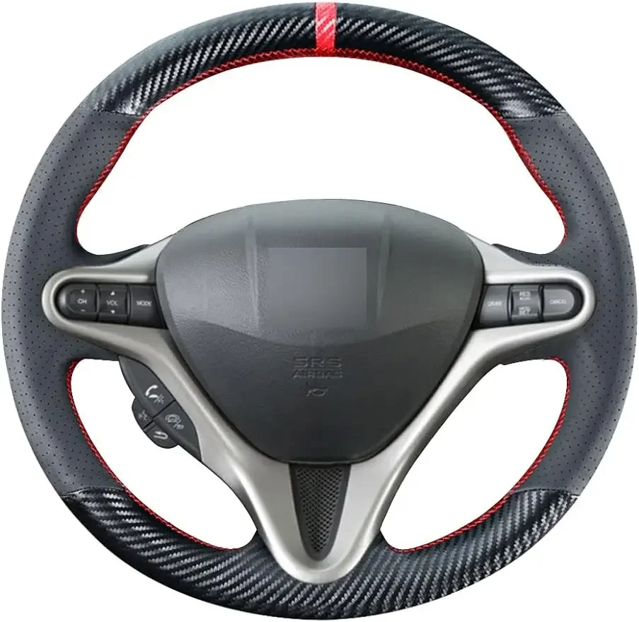 

DIY Stitching Carbon Fiber Steering Wheel Cover for Honda Civic 8th 2006-11 Leather Interior Accessories