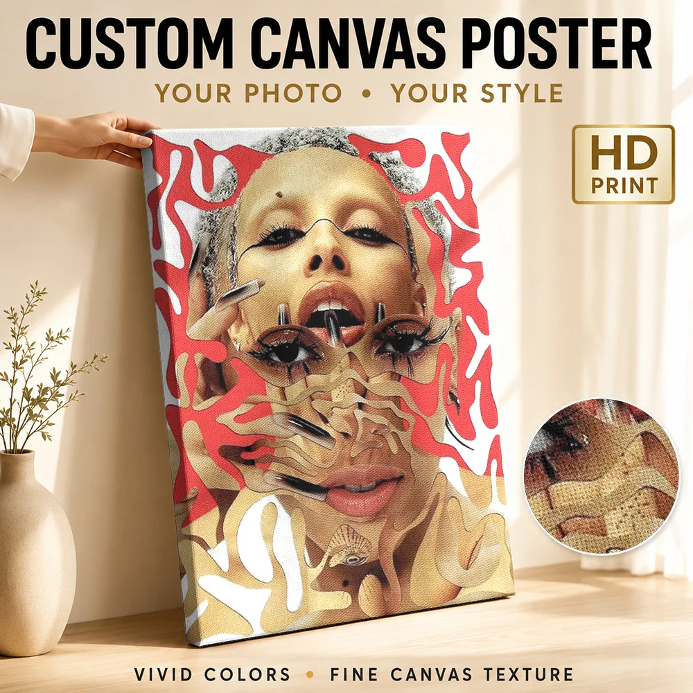 Ariana Grande Fragmented Portrait Framed Canvas Poster Customized Photo Surreal Facial Fragments Wall Art For Listening Lounge