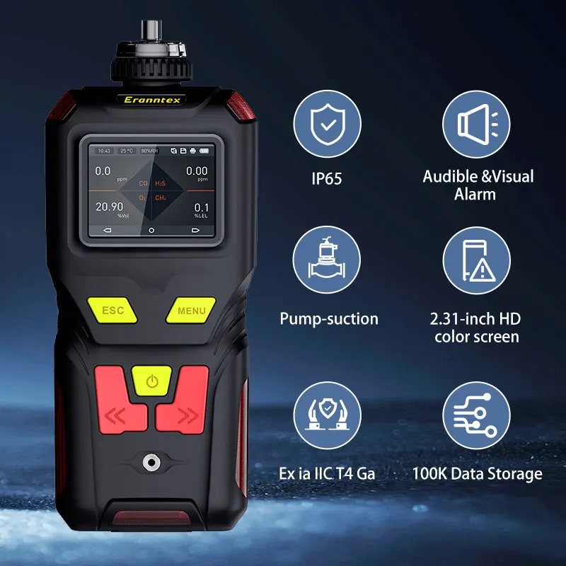 Eranntex Portable 4-in-1 Digital Helium Gas Leak Detector for HVAC Manufacturing Laboratories High-Sensitivity He Gas Analyzers