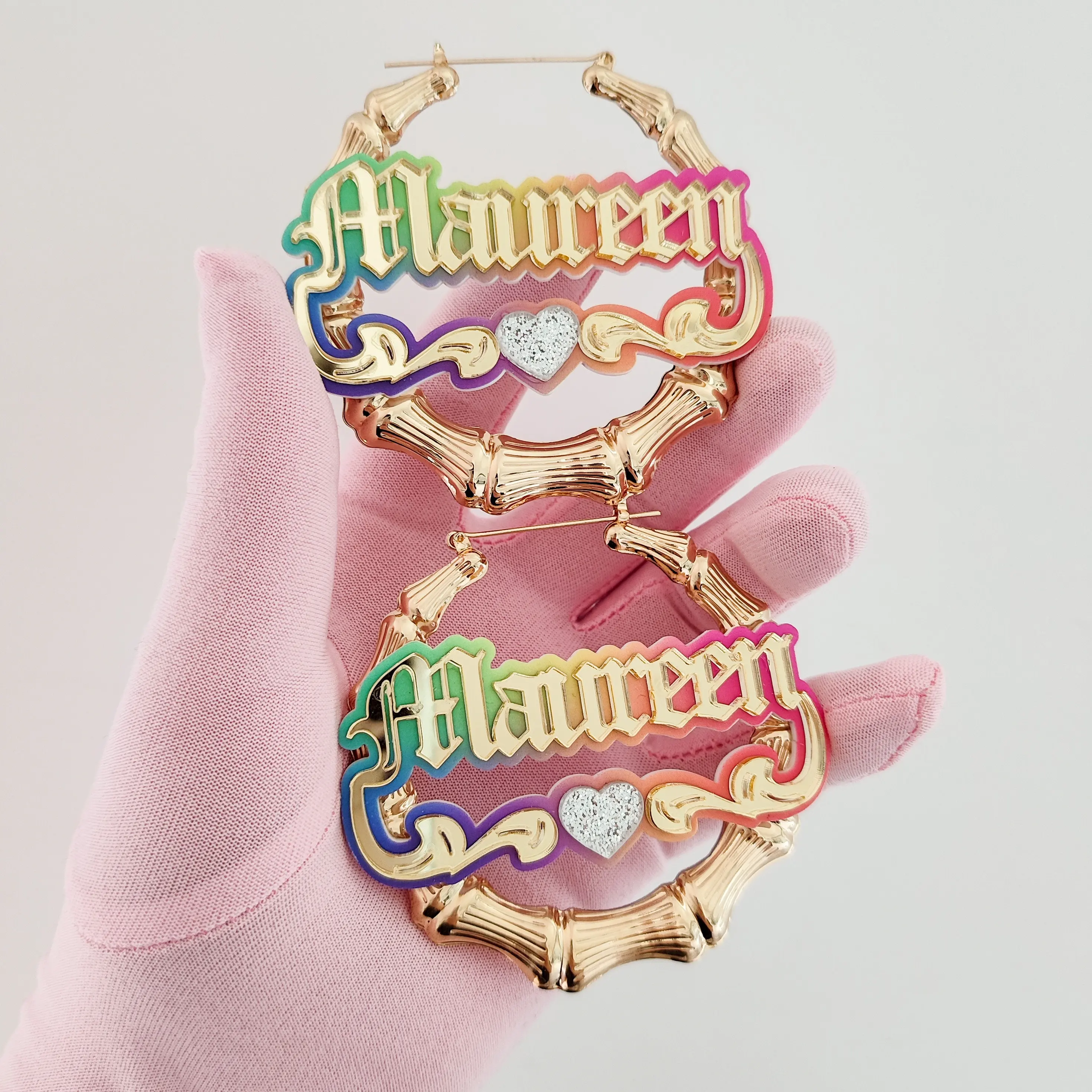 

Custom Bamboo Earrings Acrylic Name Earrings Personalized Colorful Name Hoop Earrings Bamboo Hoops For Women Girls