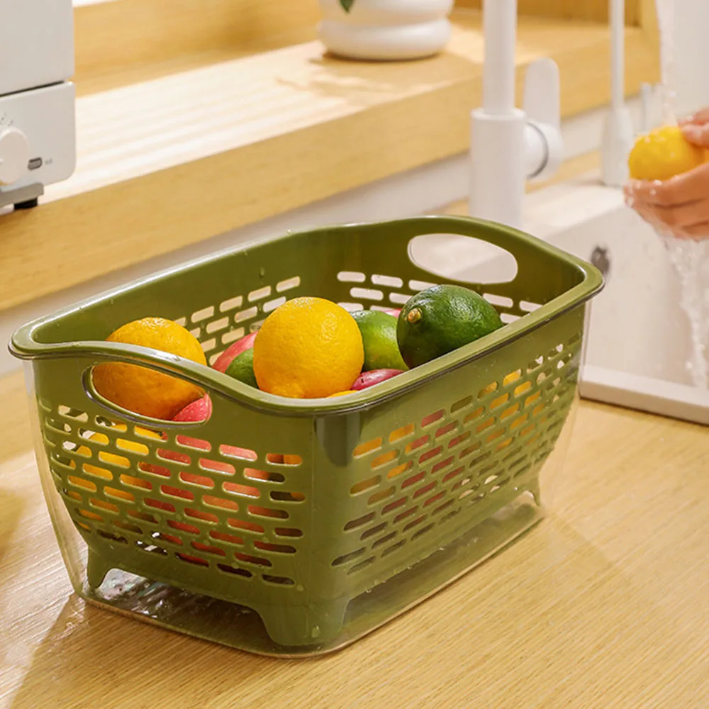 Pure-Color Double Layer Plastic Drainer Basket Practical Lettuce Leaf Drainer Tool For Vegetable Washing