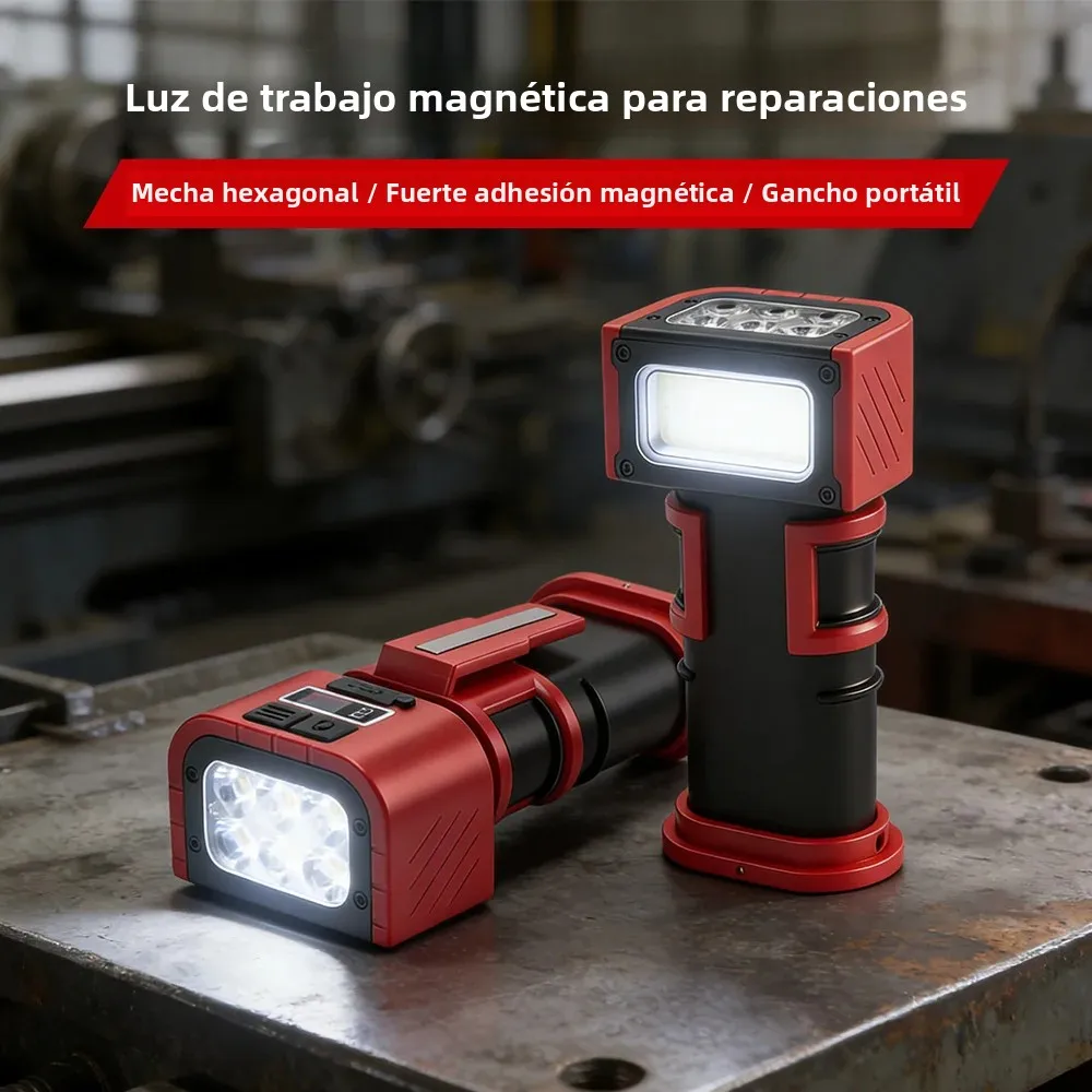 Lámpara de Trabajo LED COB BORUiT de 1000LM, Linterna Recargable Tipo-C con Imán y Gancho, Lámpara de Inspección para Reparación de Automóviles y Camping