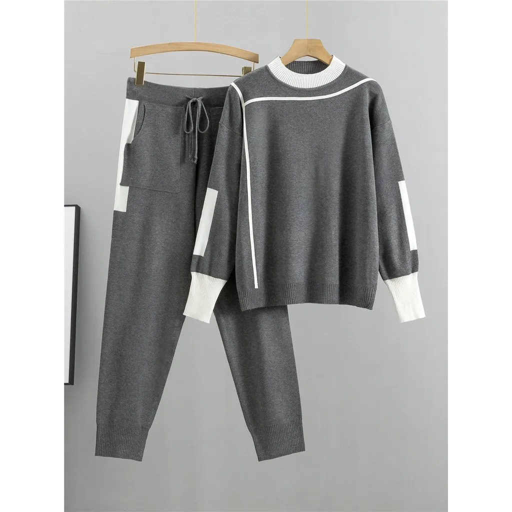 女性のカジュアルなニットのツーピーススーツ,大きいサイズ,ファッショナブルで優雅,新しい,春と秋,2024