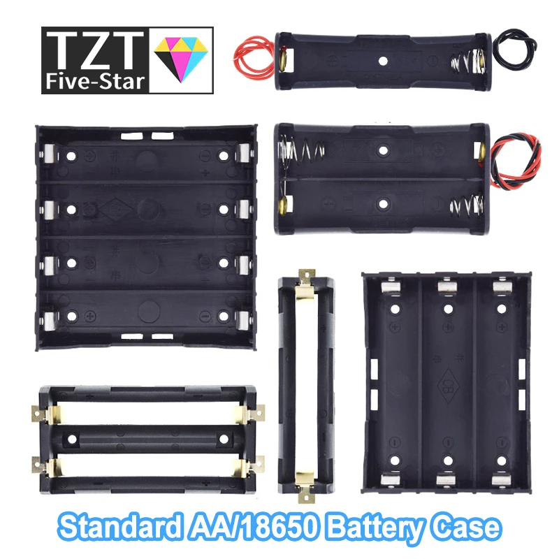 Plastic Standard Size AA/18650 Battery Holder Box Case Black With Wire Lead 3.7V/1.5V Clip