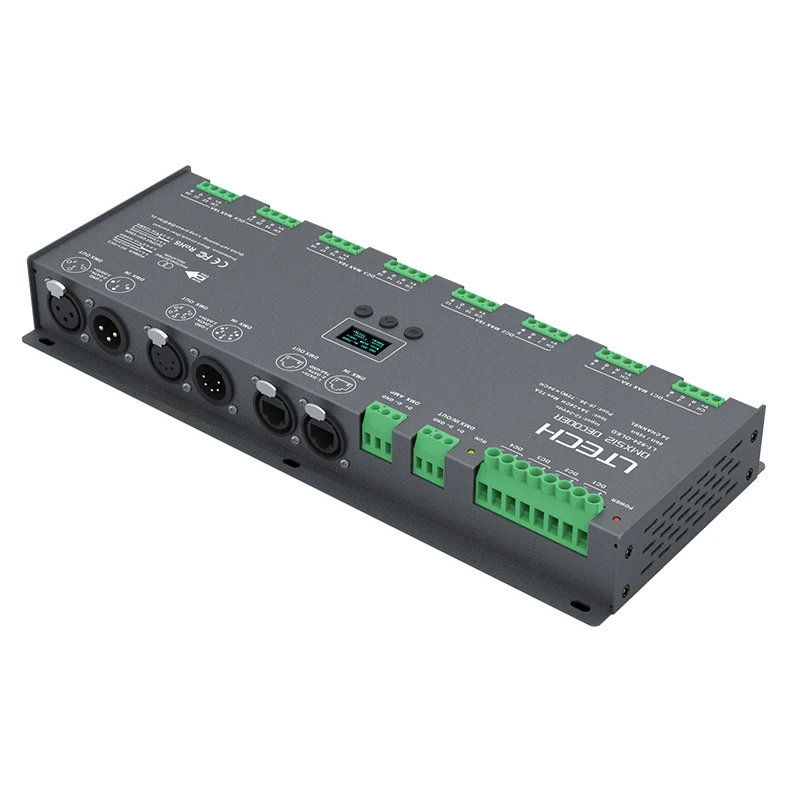 LTECH DMX/RDM CV Decoder DC12-24V 3A/CH 32 Channel 96A(32CH) 24 Channel 72A(24CH) 3-pin XLR, 5-pin XLR, RJ45, Green Terminal