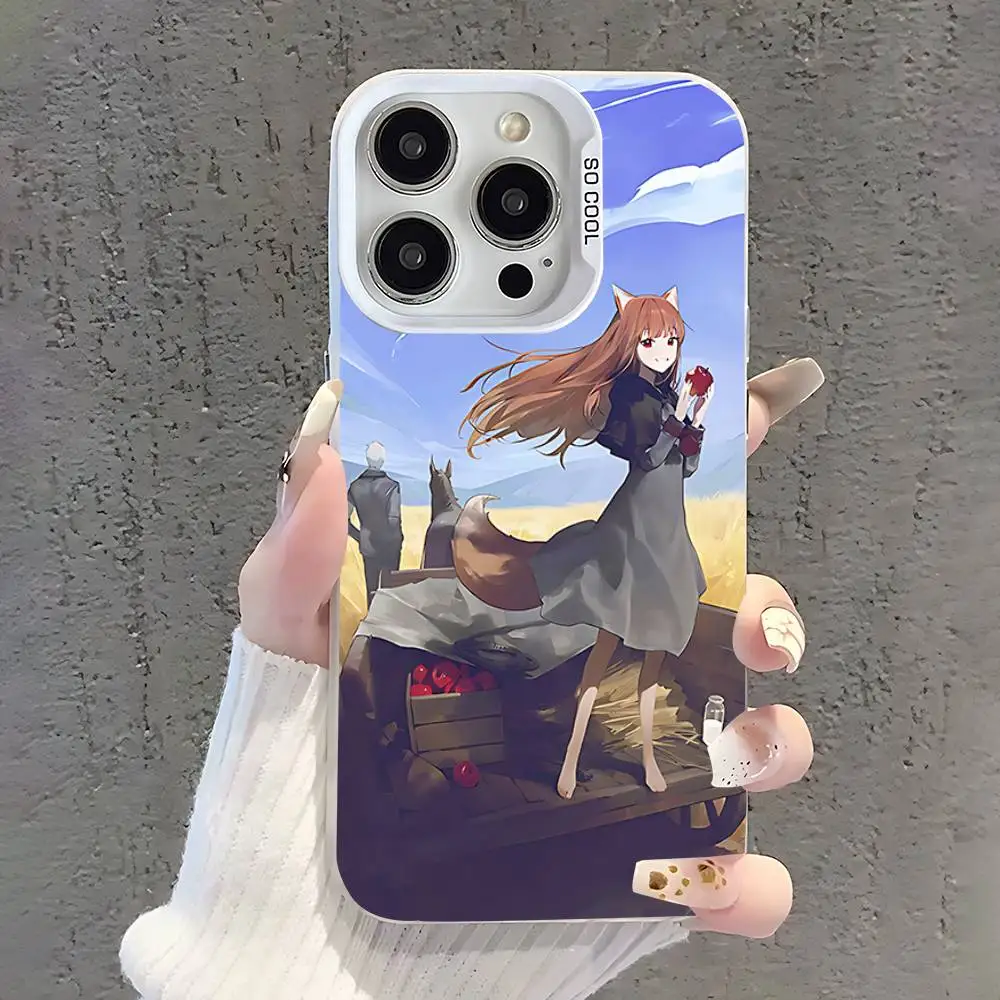 애니메이션 스파이스와 늑대 아이폰 케이스 (아이폰 17, 16, 15, 14, 13, 12, 11, Pro, XS, Max, Plus, Mini, SE 호환) 화이트 캔디 무광 충격 방지 커버