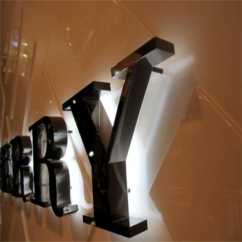 Custom Outdoor Stainless Steel Backlit LED Shop Signs, 3D metal Halolit LED letters reverse luminous shop sign