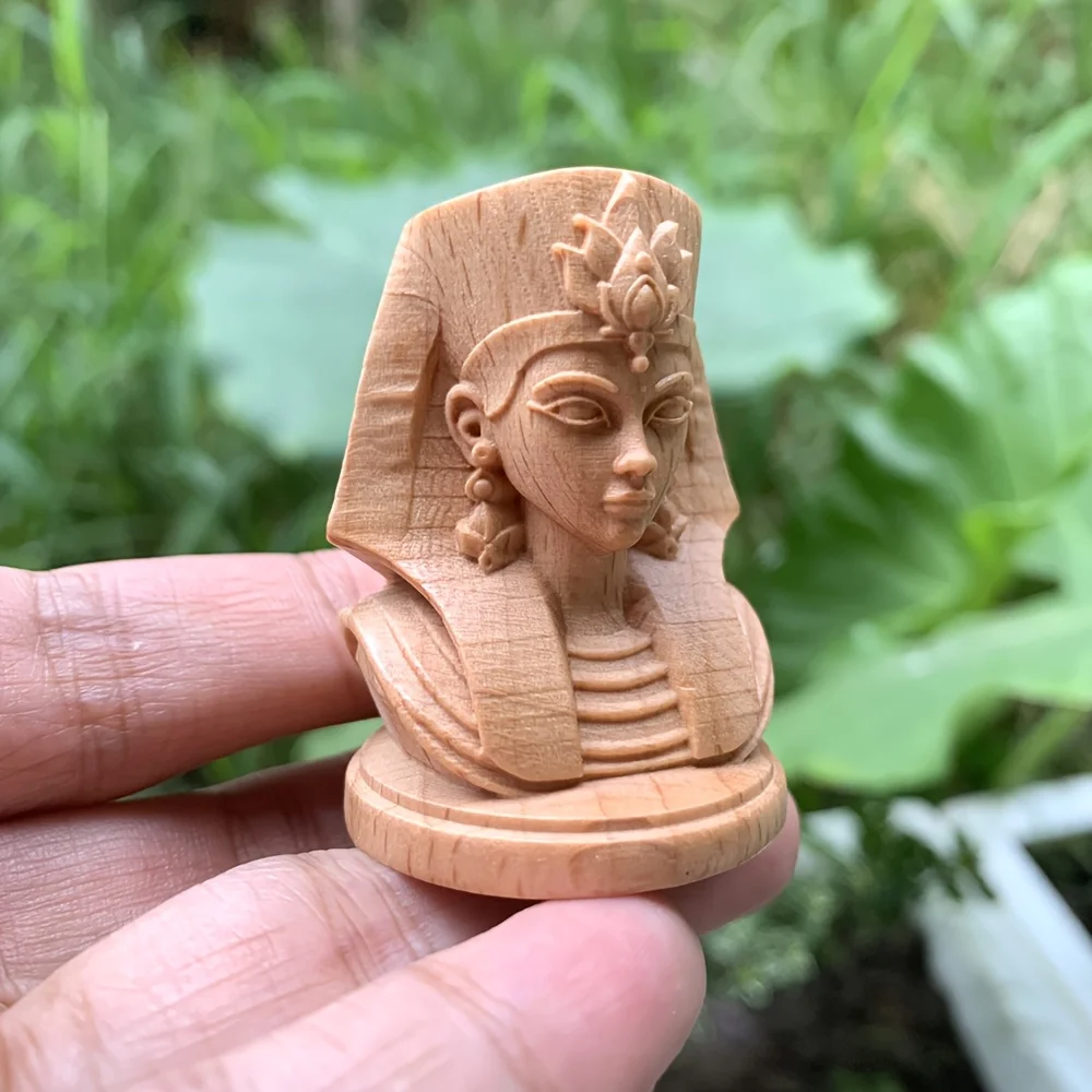 1pcs 1.8 Inch Hand-Carved Wooden Egyptian Pharaoh Statue Ornament, Suitable for Home Decoration and Desktop Decoration
